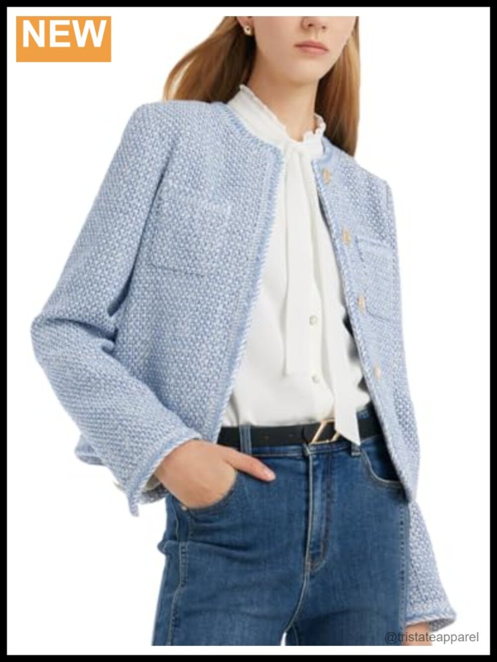 Womens Tweed Blazer Long Sleeve Open Front Business Casual Cotton Wool Jacket